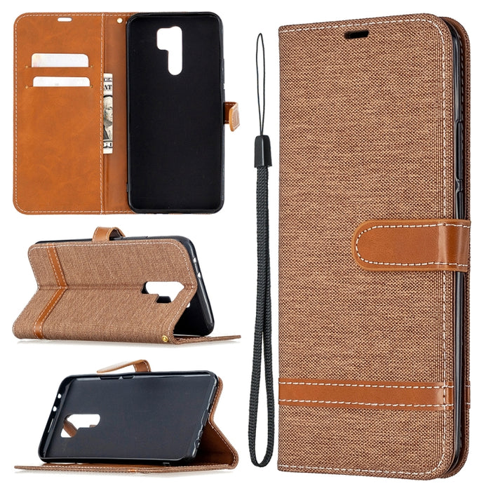 Estuche de cuero con tapa horizontal de textura de mezclilla a juego con soporte y ranuras para tarjetas y billetera y cordón, For Xiaomi Redmi 9, For Huawei Honor 9X Lite