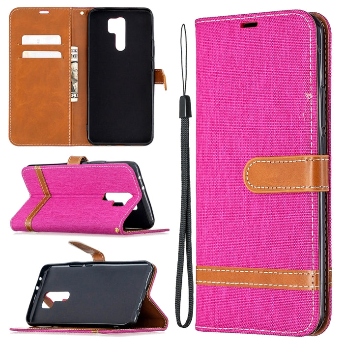 Estuche de cuero con tapa horizontal de textura de mezclilla a juego con soporte y ranuras para tarjetas y billetera y cordón, For Xiaomi Redmi 9, For Huawei Honor 9X Lite