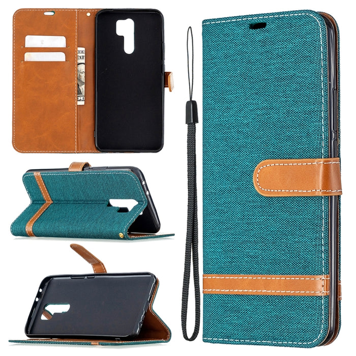 Estuche de cuero con tapa horizontal de textura de mezclilla a juego con soporte y ranuras para tarjetas y billetera y cordón, For Xiaomi Redmi 9, For Huawei Honor 9X Lite