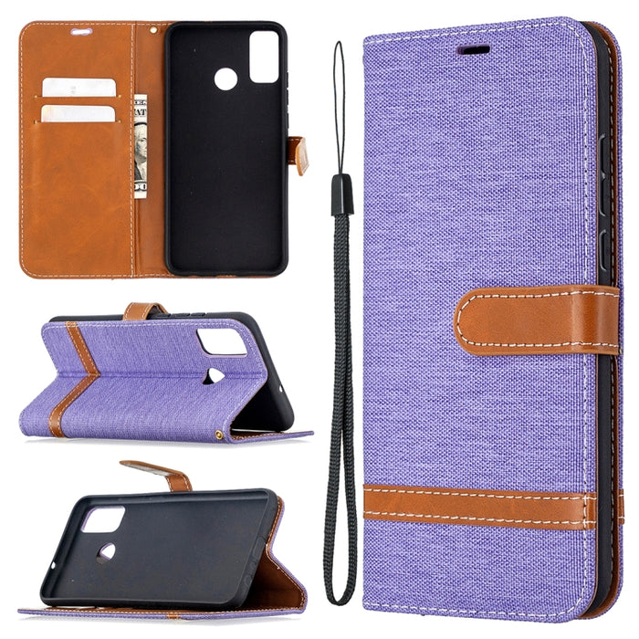 Estuche de cuero con tapa horizontal de textura de mezclilla a juego con soporte y ranuras para tarjetas y billetera y cordón, For Xiaomi Redmi 9, For Huawei Honor 9X Lite