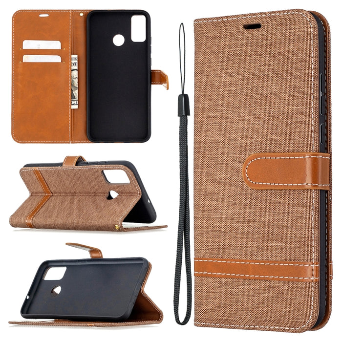 Estuche de cuero con tapa horizontal de textura de mezclilla a juego con soporte y ranuras para tarjetas y billetera y cordón, For Xiaomi Redmi 9, For Huawei Honor 9X Lite