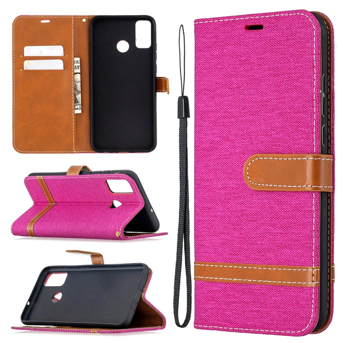 Estuche de cuero con tapa horizontal de textura de mezclilla a juego con soporte y ranuras para tarjetas y billetera y cordón, For Xiaomi Redmi 9, For Huawei Honor 9X Lite
