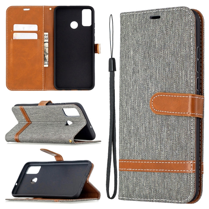 Estuche de cuero con tapa horizontal de textura de mezclilla a juego con soporte y ranuras para tarjetas y billetera y cordón, For Xiaomi Redmi 9, For Huawei Honor 9X Lite