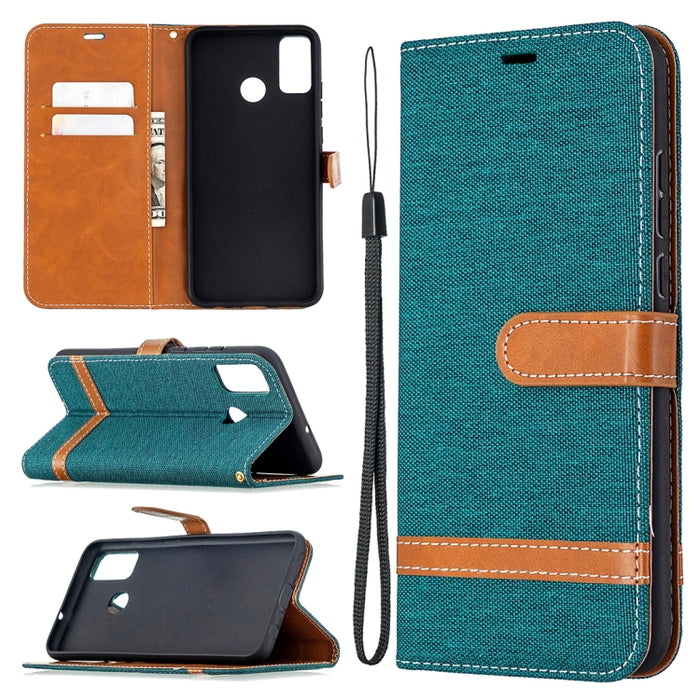 Estuche de cuero con tapa horizontal de textura de mezclilla a juego con soporte y ranuras para tarjetas y billetera y cordón, For Xiaomi Redmi 9, For Huawei Honor 9X Lite