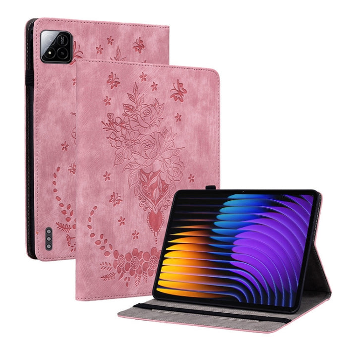 Funda para tablet de piel con relieve de mariposa y rosa, For Redmi K Pad 2 8.8 inch 2026, For Xiaomi Redmi K Pad 8.8 inch, For Redmi Pad 2 / Redmi Pad SE 11 2025, For Xiaomi Pad 7 / Pad 7 Pro, For Xiaomi Redmi Pad SE 8.7, For Xiaomi Redmi Pad Pro 12.1...
