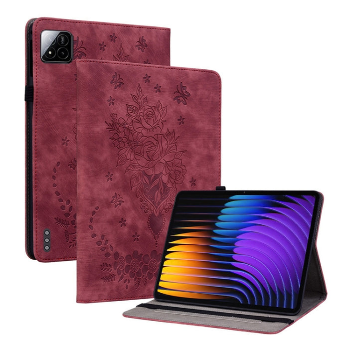 Funda para tablet de piel con relieve de mariposa y rosa, For Redmi K Pad 2 8.8 inch 2026, For Xiaomi Redmi K Pad 8.8 inch, For Redmi Pad 2 / Redmi Pad SE 11 2025, For Xiaomi Pad 7 / Pad 7 Pro, For Xiaomi Redmi Pad SE 8.7, For Xiaomi Redmi Pad Pro 12.1...