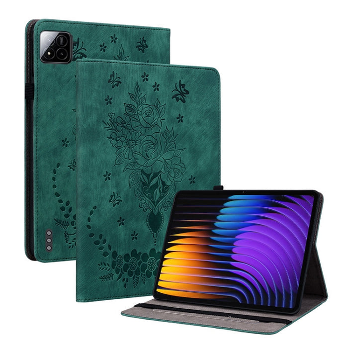 Funda para tablet de piel con relieve de mariposa y rosa, For Redmi K Pad 2 8.8 inch 2026, For Xiaomi Redmi K Pad 8.8 inch, For Redmi Pad 2 / Redmi Pad SE 11 2025, For Xiaomi Pad 7 / Pad 7 Pro, For Xiaomi Redmi Pad SE 8.7, For Xiaomi Redmi Pad Pro 12.1...