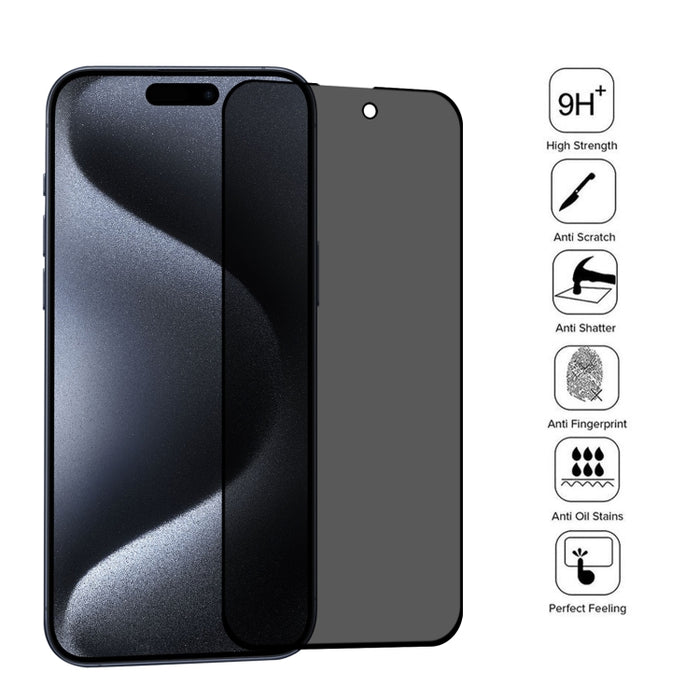 Película de vidrio templado con pantalla de seda antiespía de cubierta completa, For iPhone 15 Pro Max / 15 Plus, For iPhone 15 Pro / 15