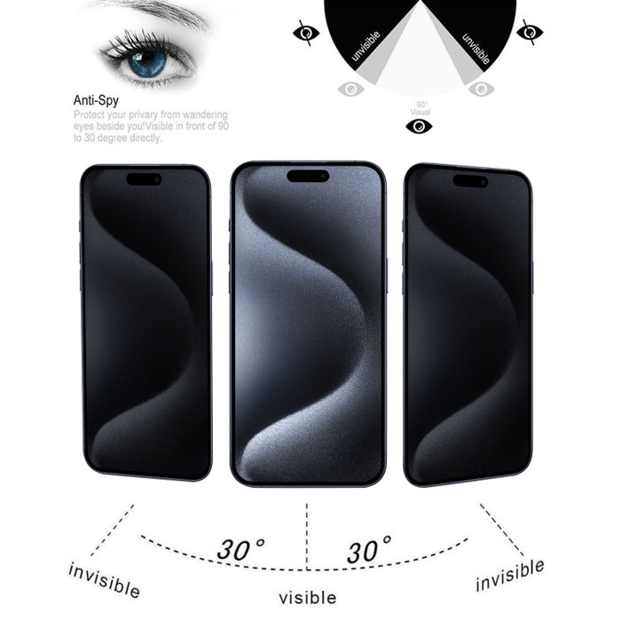 Película de vidrio templado con pantalla de seda antiespía de cubierta completa, For iPhone 15 Pro Max / 15 Plus, For iPhone 15 Pro / 15