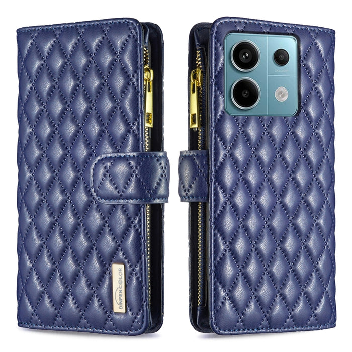 Caja del teléfono del tirón del cuero de la cartera de la cremallera del enrejado del diamante, For Xiaomi Redmi Note 13, For Xiaomi Redmi Note 13 Pro+ 5G, For Xiaomi Redmi Note 13 Pro 5G