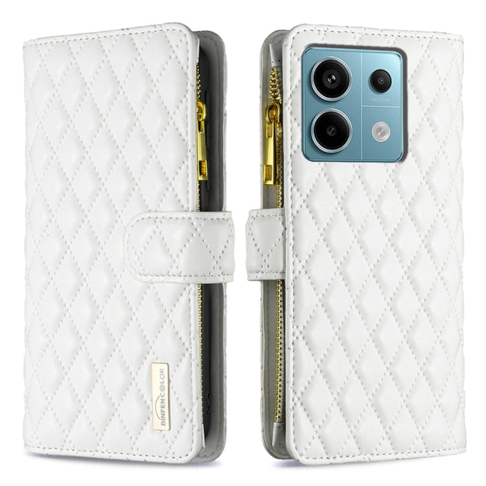 Caja del teléfono del tirón del cuero de la cartera de la cremallera del enrejado del diamante, For Xiaomi Redmi Note 13, For Xiaomi Redmi Note 13 Pro+ 5G, For Xiaomi Redmi Note 13 Pro 5G