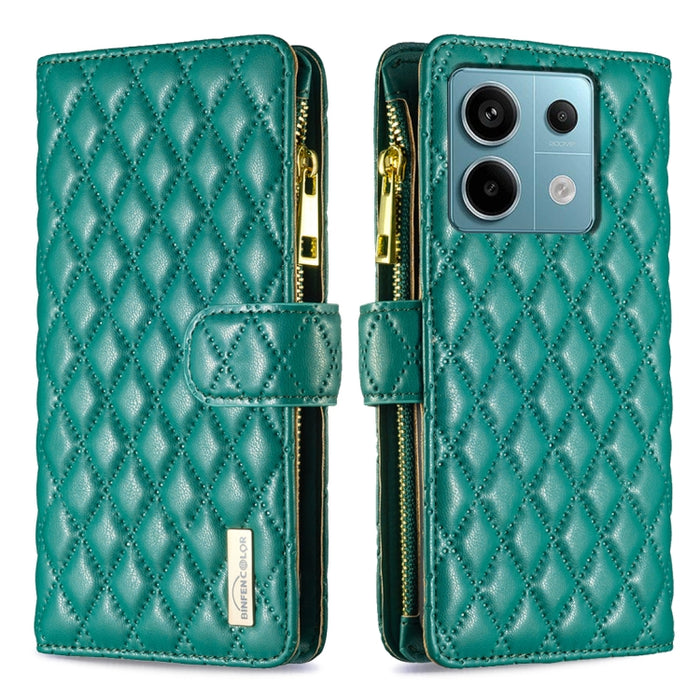 Caja del teléfono del tirón del cuero de la cartera de la cremallera del enrejado del diamante, For Xiaomi Redmi Note 13, For Xiaomi Redmi Note 13 Pro+ 5G, For Xiaomi Redmi Note 13 Pro 5G