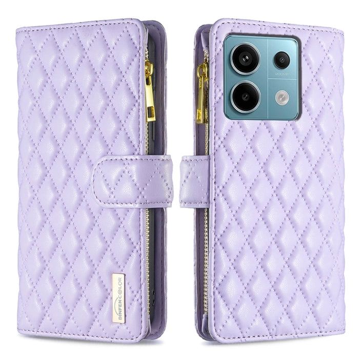 Caja del teléfono del tirón del cuero de la cartera de la cremallera del enrejado del diamante, For Xiaomi Redmi Note 13, For Xiaomi Redmi Note 13 Pro+ 5G, For Xiaomi Redmi Note 13 Pro 5G