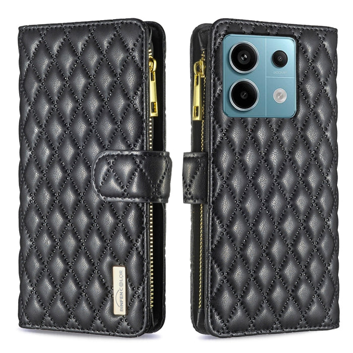 Caja del teléfono del tirón del cuero de la cartera de la cremallera del enrejado del diamante, For Xiaomi Redmi Note 13, For Xiaomi Redmi Note 13 Pro+ 5G, For Xiaomi Redmi Note 13 Pro 5G