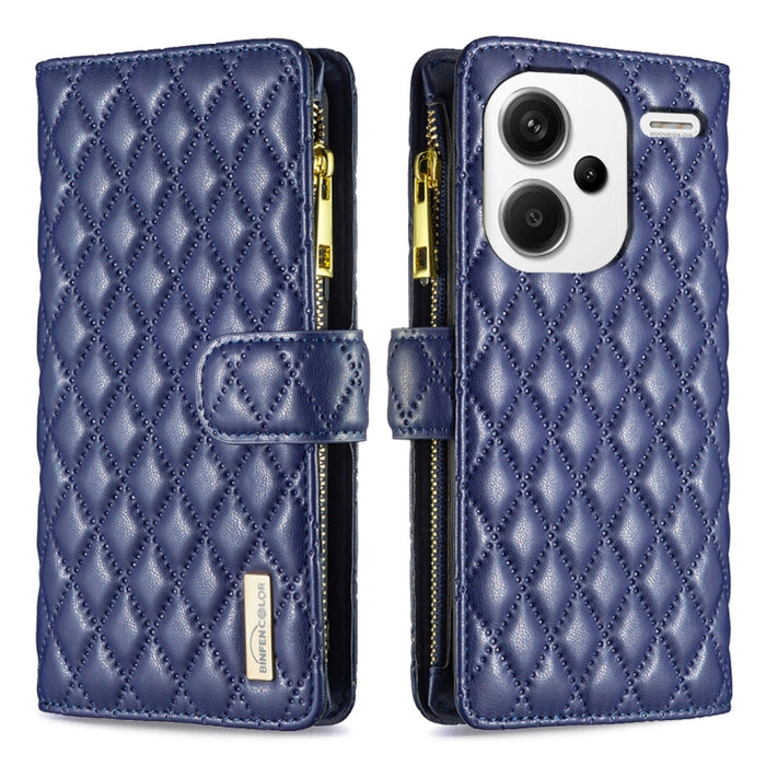 Caja del teléfono del tirón del cuero de la cartera de la cremallera del enrejado del diamante, For Xiaomi Redmi Note 13, For Xiaomi Redmi Note 13 Pro+ 5G, For Xiaomi Redmi Note 13 Pro 5G