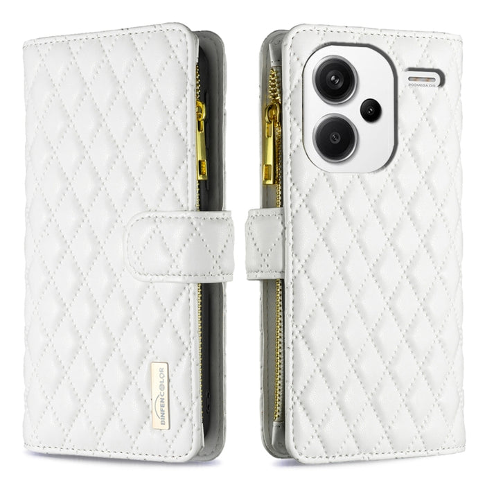 Caja del teléfono del tirón del cuero de la cartera de la cremallera del enrejado del diamante, For Xiaomi Redmi Note 13, For Xiaomi Redmi Note 13 Pro+ 5G, For Xiaomi Redmi Note 13 Pro 5G
