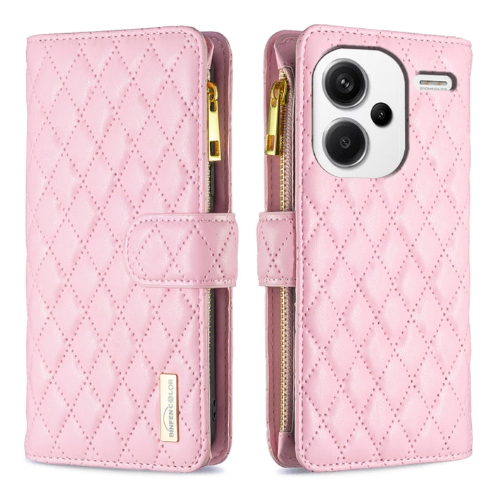 Caja del teléfono del tirón del cuero de la cartera de la cremallera del enrejado del diamante, For Xiaomi Redmi Note 13, For Xiaomi Redmi Note 13 Pro+ 5G, For Xiaomi Redmi Note 13 Pro 5G