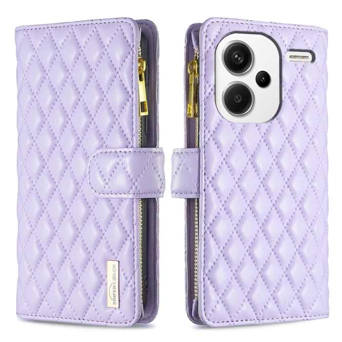 Caja del teléfono del tirón del cuero de la cartera de la cremallera del enrejado del diamante, For Xiaomi Redmi Note 13, For Xiaomi Redmi Note 13 Pro+ 5G, For Xiaomi Redmi Note 13 Pro 5G