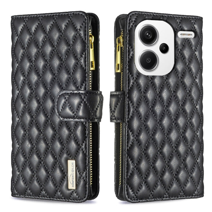 Caja del teléfono del tirón del cuero de la cartera de la cremallera del enrejado del diamante, For Xiaomi Redmi Note 13, For Xiaomi Redmi Note 13 Pro+ 5G, For Xiaomi Redmi Note 13 Pro 5G