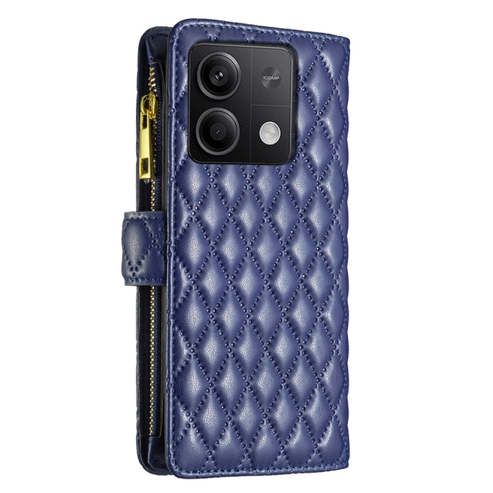 Caja del teléfono del tirón del cuero de la cartera de la cremallera del enrejado del diamante, For Xiaomi Redmi Note 13, For Xiaomi Redmi Note 13 Pro+ 5G, For Xiaomi Redmi Note 13 Pro 5G