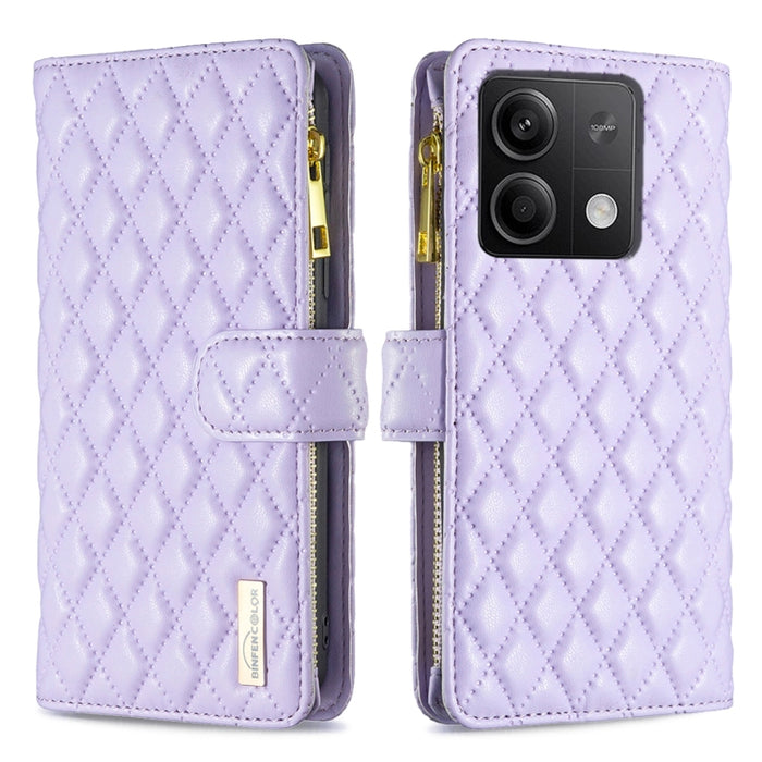 Caja del teléfono del tirón del cuero de la cartera de la cremallera del enrejado del diamante, For Xiaomi Redmi Note 13, For Xiaomi Redmi Note 13 Pro+ 5G, For Xiaomi Redmi Note 13 Pro 5G