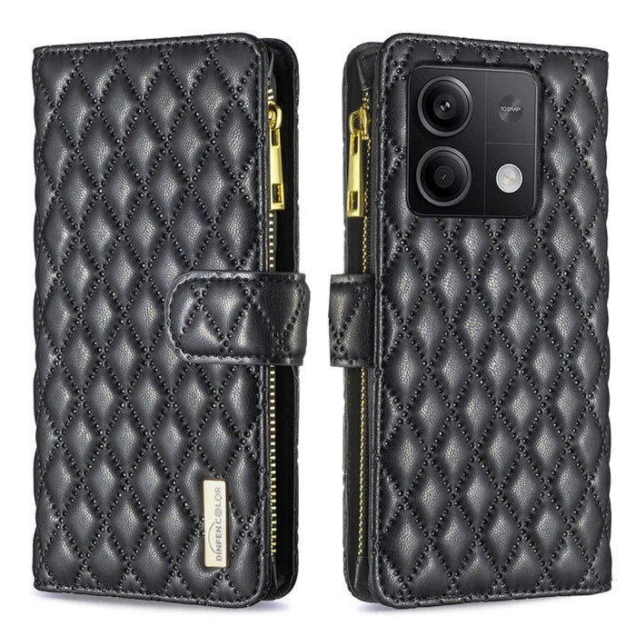 Caja del teléfono del tirón del cuero de la cartera de la cremallera del enrejado del diamante, For Xiaomi Redmi Note 13, For Xiaomi Redmi Note 13 Pro+ 5G, For Xiaomi Redmi Note 13 Pro 5G