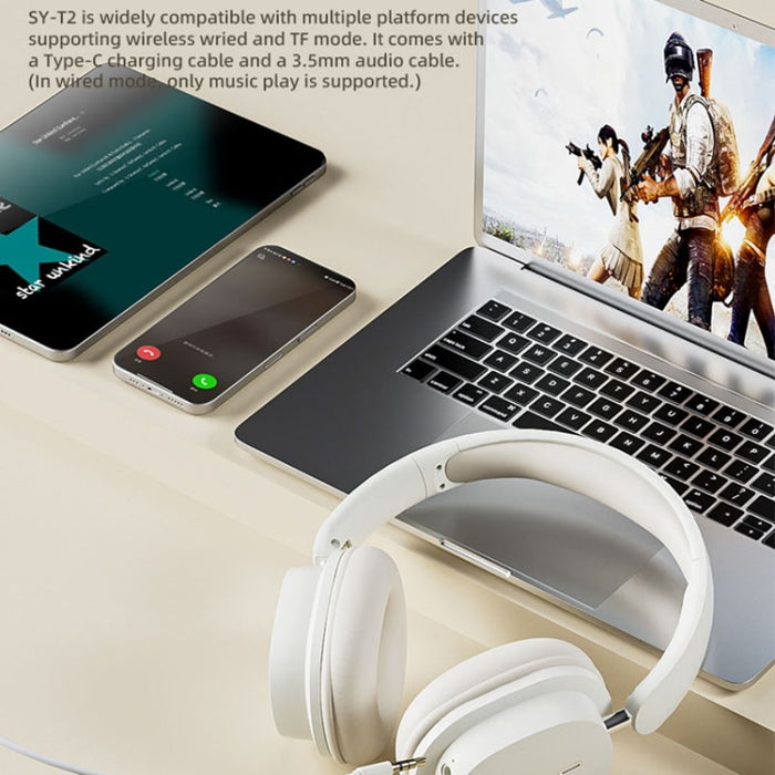 Auriculares inalámbricos plegables para juegos con reducción de ruido ENC estéreo de alta definición T2 con micrófono, T2