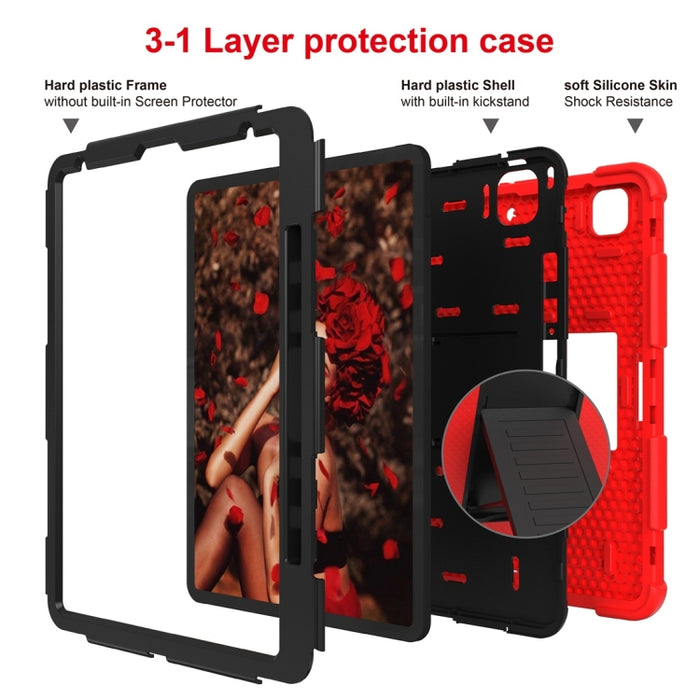 Para iPad Pro 12.9 (2018) / (2020) Funda protectora de silicona bicolor a prueba de golpes con soporte