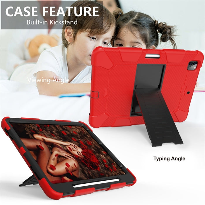Para iPad Pro 12.9 (2018) / (2020) Funda protectora de silicona bicolor a prueba de golpes con soporte