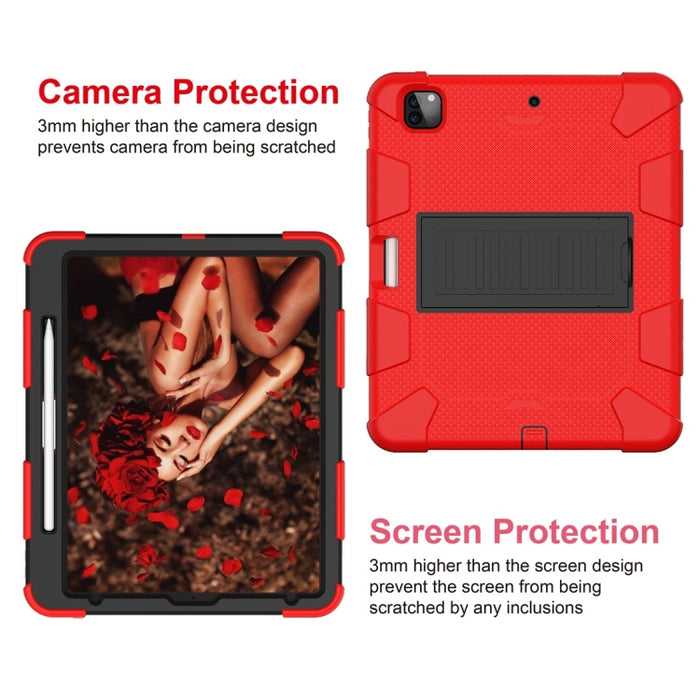 Para iPad Pro 12.9 (2018) / (2020) Funda protectora de silicona bicolor a prueba de golpes con soporte