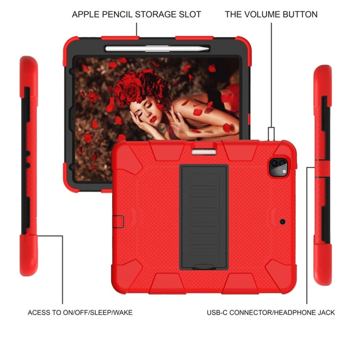 Para iPad Pro 12.9 (2018) / (2020) Funda protectora de silicona bicolor a prueba de golpes con soporte