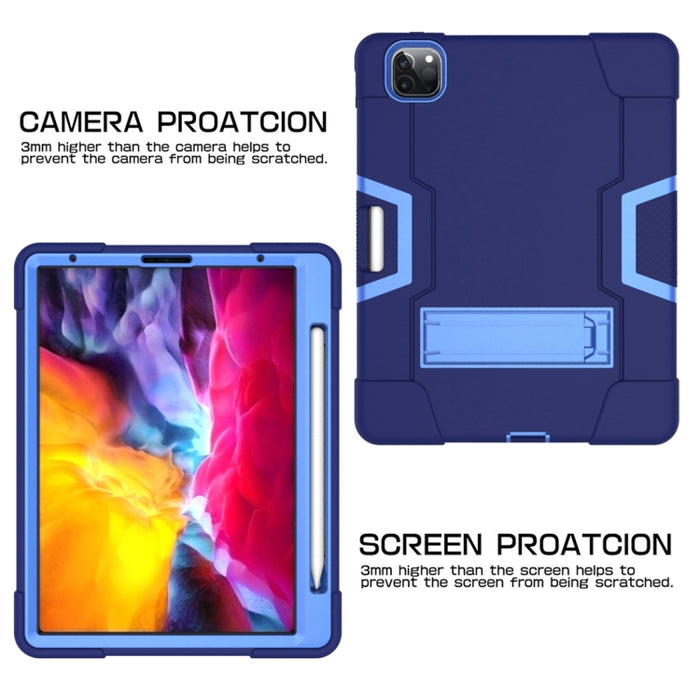 Para iPad Pro 12.9 (2018) / (2020) Funda protectora de silicona de color de contraste + PC con soporte