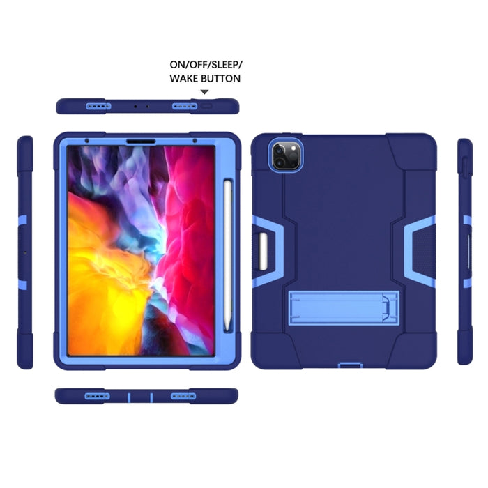 Para iPad Pro 12.9 (2018) / (2020) Funda protectora de silicona de color de contraste + PC con soporte