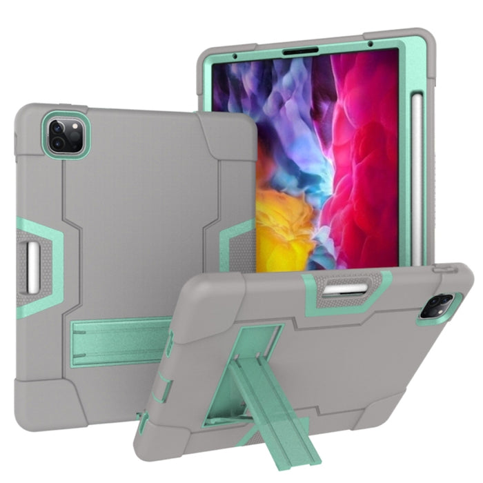 Para iPad Pro 12.9 (2018) / (2020) Funda protectora de silicona de color de contraste + PC con soporte