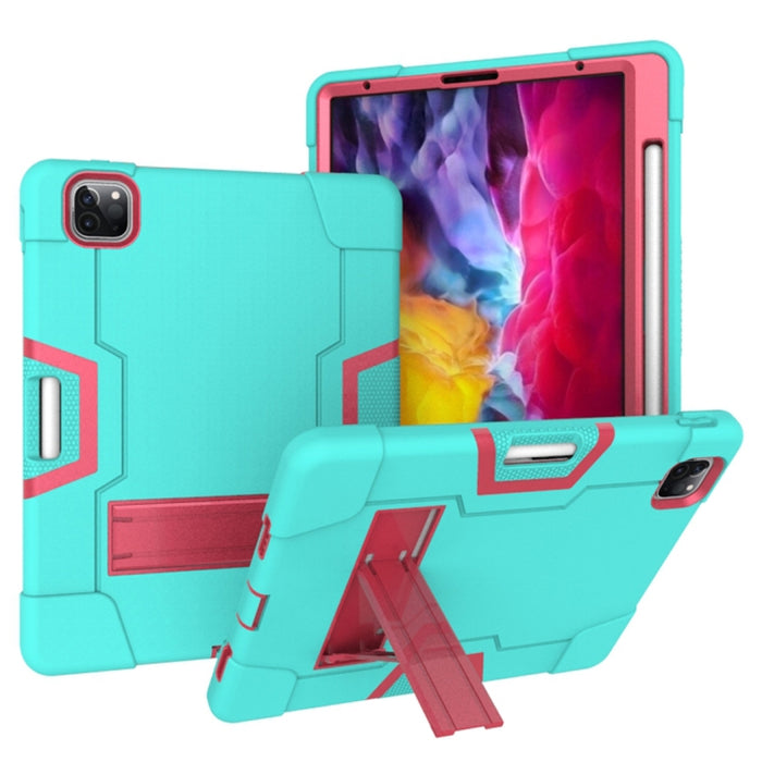 Para iPad Pro 12.9 (2018) / (2020) Funda protectora de silicona de color de contraste + PC con soporte