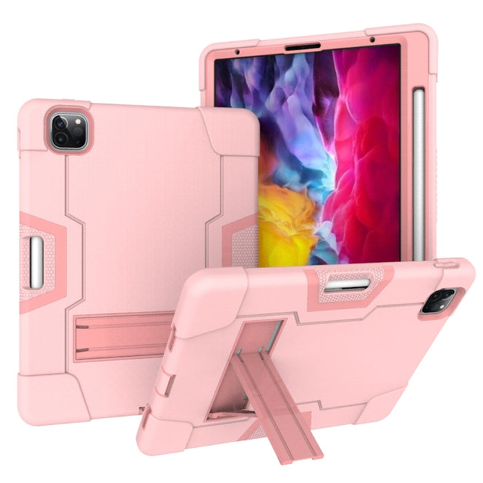 Para iPad Pro 12.9 (2018) / (2020) Funda protectora de silicona de color de contraste + PC con soporte