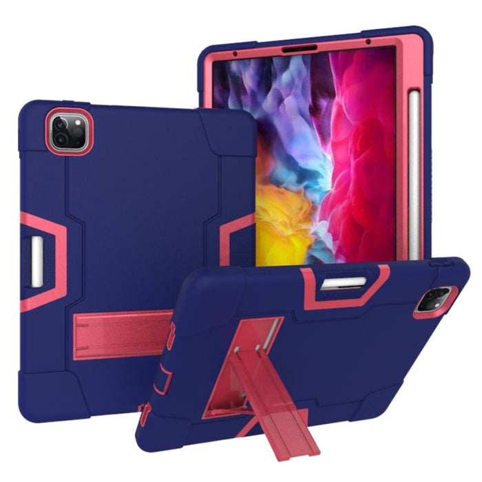 Para iPad Pro 12.9 (2018) / (2020) Funda protectora de silicona de color de contraste + PC con soporte
