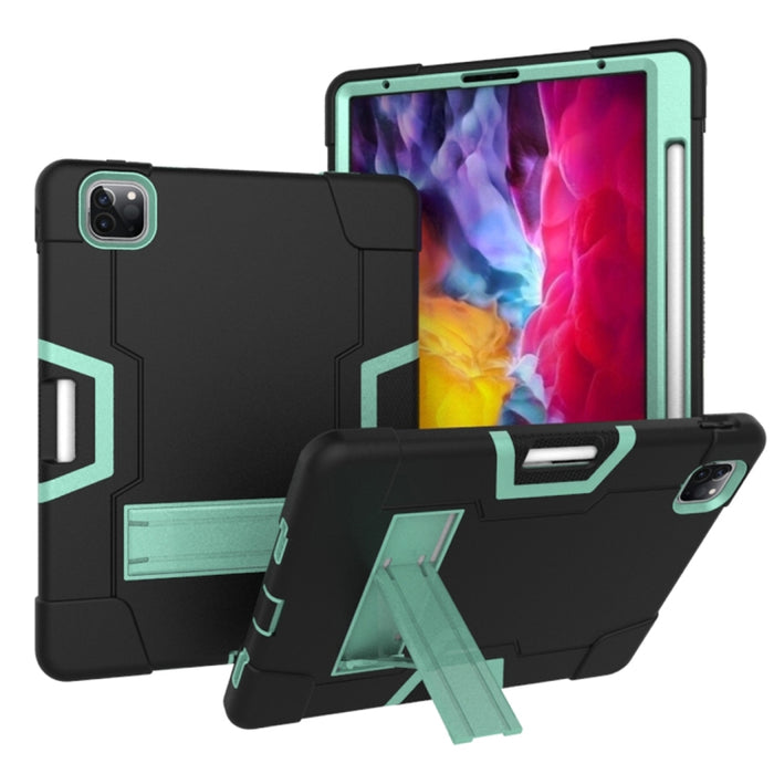 Para iPad Pro 12.9 (2018) / (2020) Funda protectora de silicona de color de contraste + PC con soporte