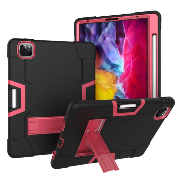 Para iPad Pro 12.9 (2018) / (2020) Funda protectora de silicona de color de contraste + PC con soporte