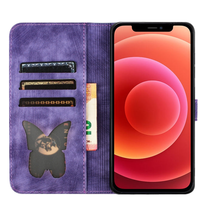 Funda para teléfono con tapa de cuero con estampado de gato y mariposa, For iPhone 12 mini, For iPhone 11 Pro Max, For iPhone 11, For iPhone 11 Pro, For iPhone X / XS, For iPhone XR, For iPhone XS Max, For iPhone 8 Plus / 7 Plus