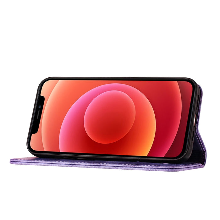Funda para teléfono con tapa de cuero con estampado de gato y mariposa, For iPhone 12 mini, For iPhone 11 Pro Max, For iPhone 11, For iPhone 11 Pro, For iPhone X / XS, For iPhone XR, For iPhone XS Max, For iPhone 8 Plus / 7 Plus