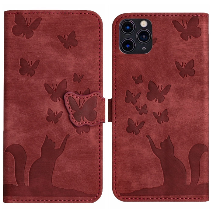 Funda para teléfono con tapa de cuero con estampado de gato y mariposa, For iPhone 12 mini, For iPhone 11 Pro Max, For iPhone 11, For iPhone 11 Pro, For iPhone X / XS, For iPhone XR, For iPhone XS Max, For iPhone 8 Plus / 7 Plus