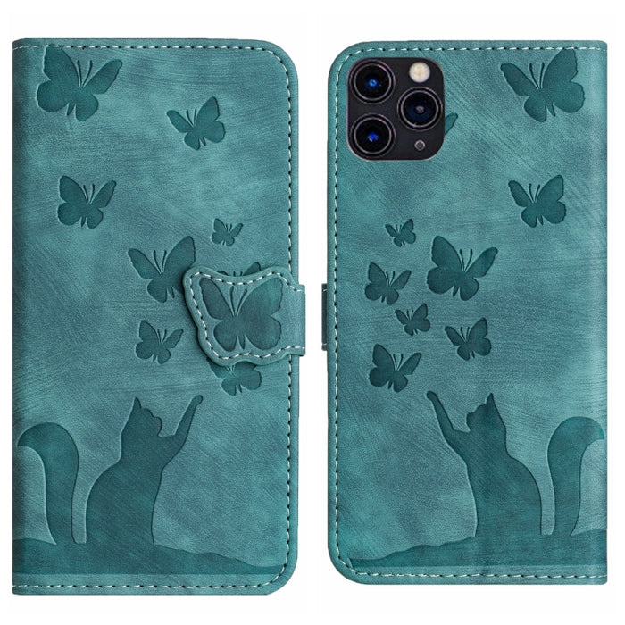 Funda para teléfono con tapa de cuero con estampado de gato y mariposa, For iPhone 12 mini, For iPhone 11 Pro Max, For iPhone 11, For iPhone 11 Pro, For iPhone X / XS, For iPhone XR, For iPhone XS Max, For iPhone 8 Plus / 7 Plus