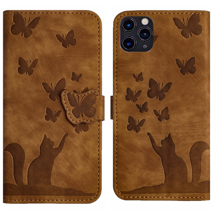 Funda para teléfono con tapa de cuero con estampado de gato y mariposa, For iPhone 12 mini, For iPhone 11 Pro Max, For iPhone 11, For iPhone 11 Pro, For iPhone X / XS, For iPhone XR, For iPhone XS Max, For iPhone 8 Plus / 7 Plus