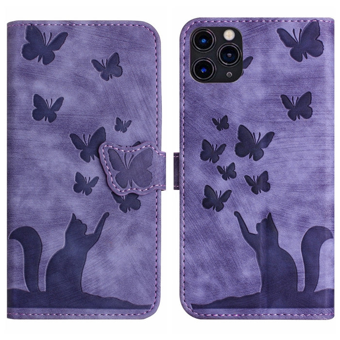 Funda para teléfono con tapa de cuero con estampado de gato y mariposa, For iPhone 12 mini, For iPhone 11 Pro Max, For iPhone 11, For iPhone 11 Pro, For iPhone X / XS, For iPhone XR, For iPhone XS Max, For iPhone 8 Plus / 7 Plus