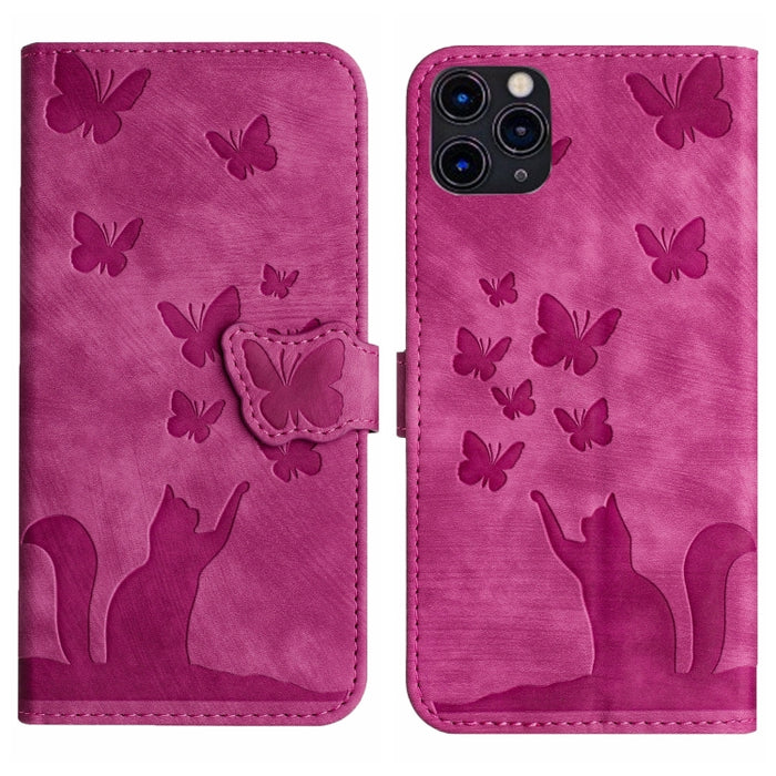 Funda para teléfono con tapa de cuero con estampado de gato y mariposa, For iPhone 12 mini, For iPhone 11 Pro Max, For iPhone 11, For iPhone 11 Pro, For iPhone X / XS, For iPhone XR, For iPhone XS Max, For iPhone 8 Plus / 7 Plus