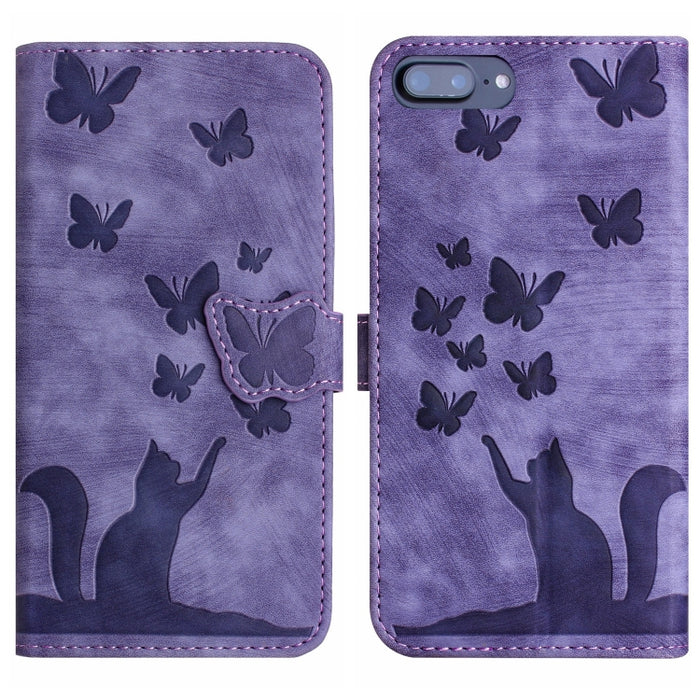 Funda para teléfono con tapa de cuero con estampado de gato y mariposa, For iPhone 12 mini, For iPhone 11 Pro Max, For iPhone 11, For iPhone 11 Pro, For iPhone X / XS, For iPhone XR, For iPhone XS Max, For iPhone 8 Plus / 7 Plus