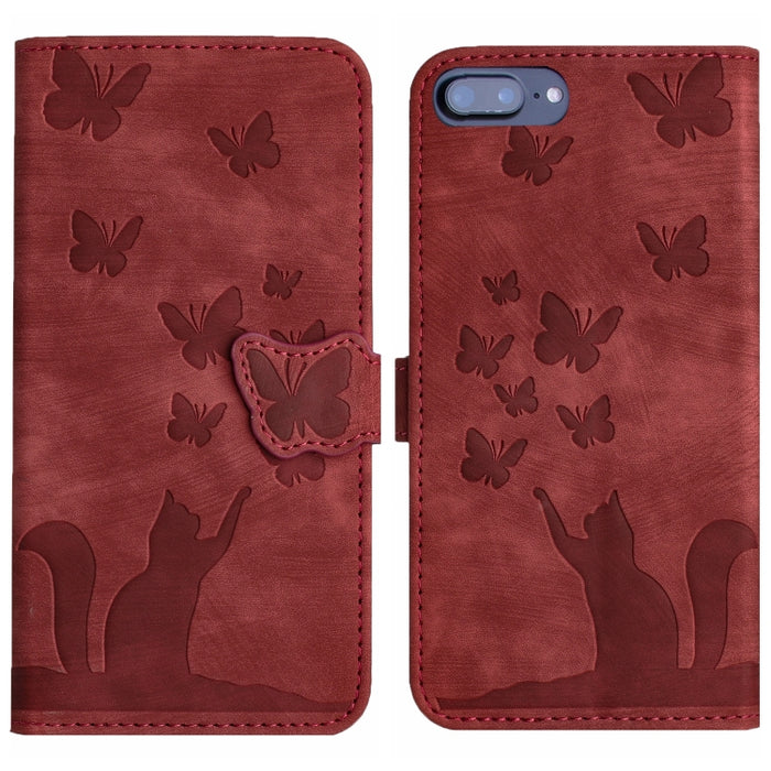 Funda para teléfono con tapa de cuero con estampado de gato y mariposa, For iPhone 12 mini, For iPhone 11 Pro Max, For iPhone 11, For iPhone 11 Pro, For iPhone X / XS, For iPhone XR, For iPhone XS Max, For iPhone 8 Plus / 7 Plus