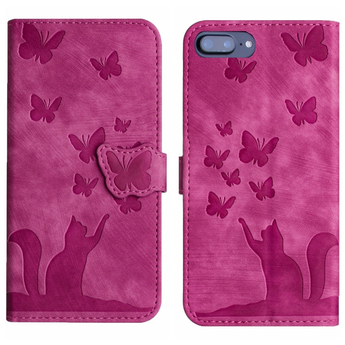 Funda para teléfono con tapa de cuero con estampado de gato y mariposa, For iPhone 12 mini, For iPhone 11 Pro Max, For iPhone 11, For iPhone 11 Pro, For iPhone X / XS, For iPhone XR, For iPhone XS Max, For iPhone 8 Plus / 7 Plus