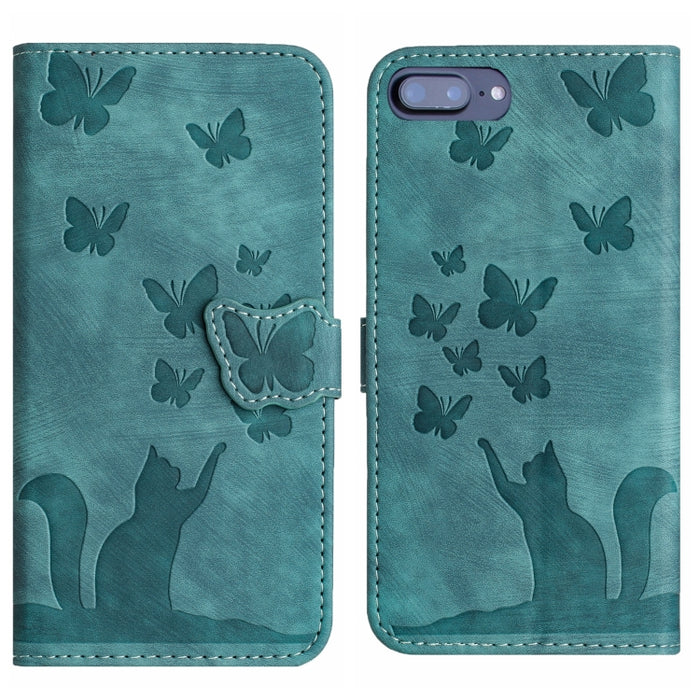 Funda para teléfono con tapa de cuero con estampado de gato y mariposa, For iPhone 12 mini, For iPhone 11 Pro Max, For iPhone 11, For iPhone 11 Pro, For iPhone X / XS, For iPhone XR, For iPhone XS Max, For iPhone 8 Plus / 7 Plus